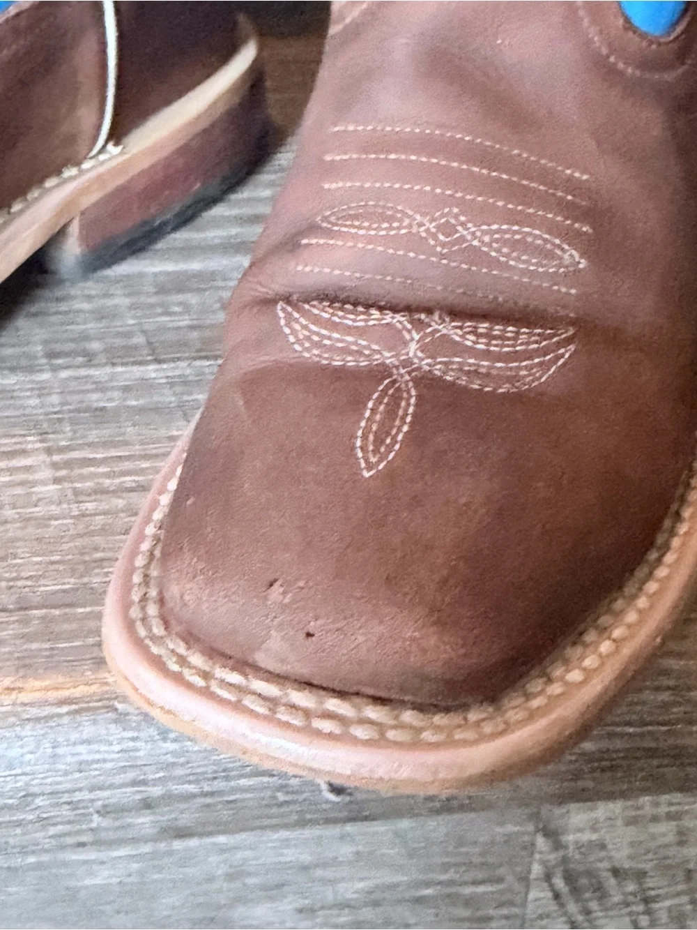 HP Kids Western Cowboy Boots Blue Brown Square Toe Size 4
